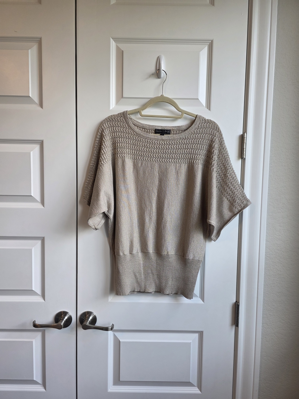 Sienna Sky Sage XL Metallic Gold Taupe Dolman Sleeve Knit Sweater Top